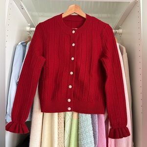 Red Women's Button-Front Sweater Cardigan